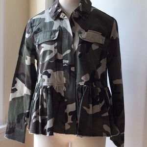 Camouflage Jacket with Peplum Hem